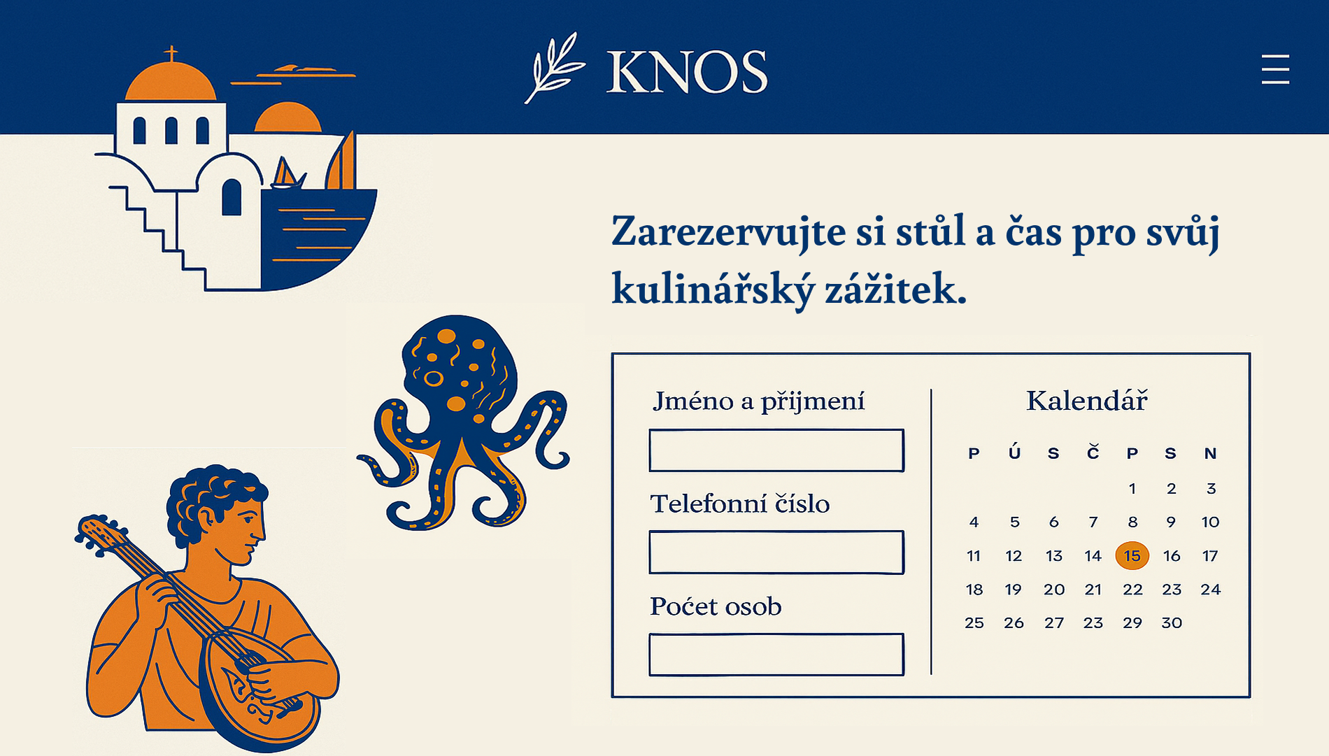 Úvodní stránka řecké restaurace KNOS