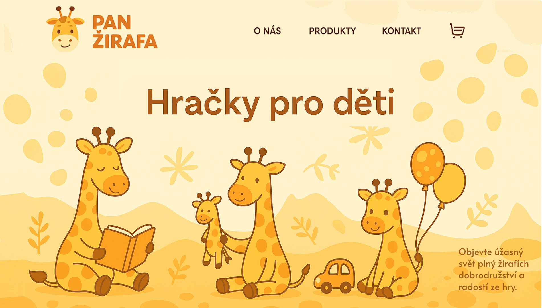 Úvodní stránka eshopu s hračkama Pan Žirafa